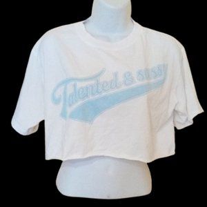 ---  White Blue Cotton Crop Top Size Small